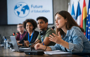 Estudiantes participando activamente en un entorno de aprendizaje digital colaborativo que refuerza el modelo educativo de Witup