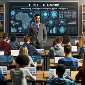 Representación conceptual de la inteligencia artificial aplicada en educación digital y aulas inteligentes