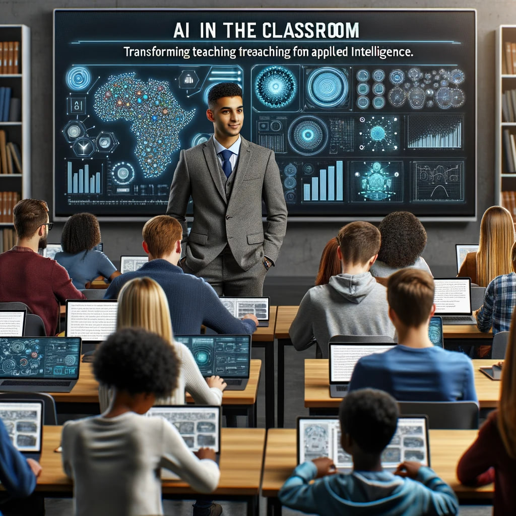 Representación conceptual de la inteligencia artificial aplicada en educación digital y aulas inteligentes
