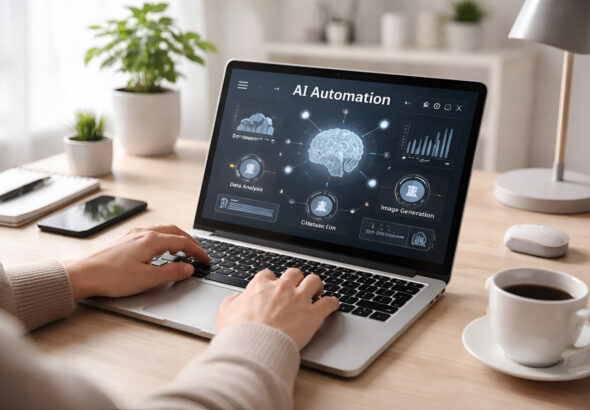 Uso de inteligencia artificial en educación digital a través de una plataforma online en un ordenador portátil